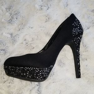 Black Velvet and Rhinestone Platform Stilettos